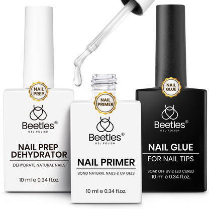 Beetles 9-in-1 Gel Nail Glue Kit: Dehydrator, Primer, and Bonding Gel for Nail Extensions (HEMA-Free, Acid-Free)