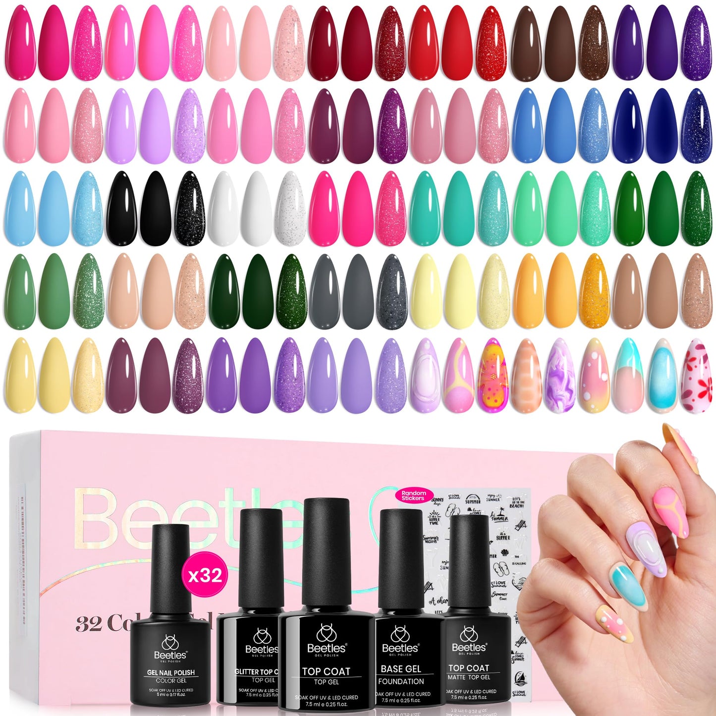 Beetles Spring Gel Polish Set — 32 Colors UV/LED Nails Kit with Base & Top Coats