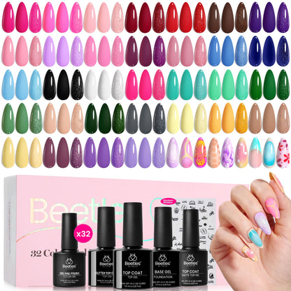Beetles Spring Gel Polish Set — 32 Colors UV/LED Nails Kit with Base & Top Coats