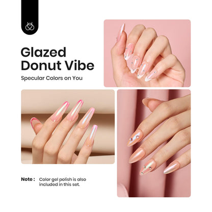 Beetles Chrome Nail Powder Aurora Pearl Kit — 6 Colors + Base & Top Gel