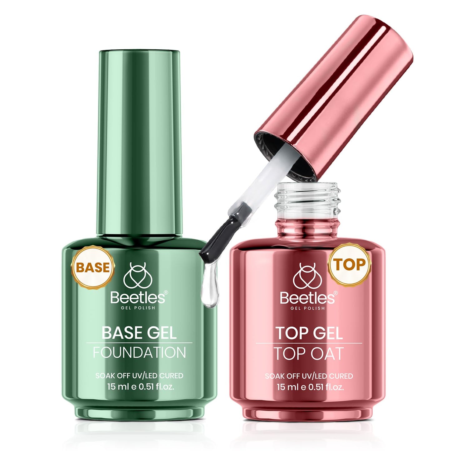 Beetles No Wipe Gel Top Coat & Base Coat Set – 15ml Each, Long-Lasting Shine