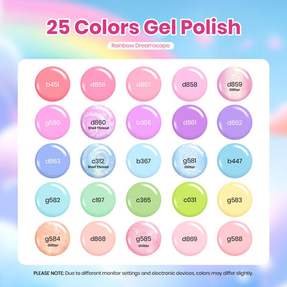 Beetles Spring Gel Nail Polish Set – Rainbow Dreamscape (25 Colors) with Base & Top Coat