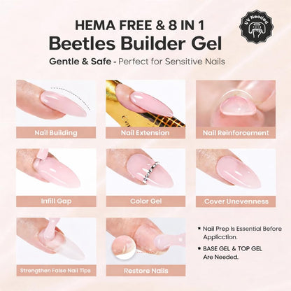 Beetles Builder Gel Kit – HEMA-Free 8-in-1 Nail System + Mini Lamp