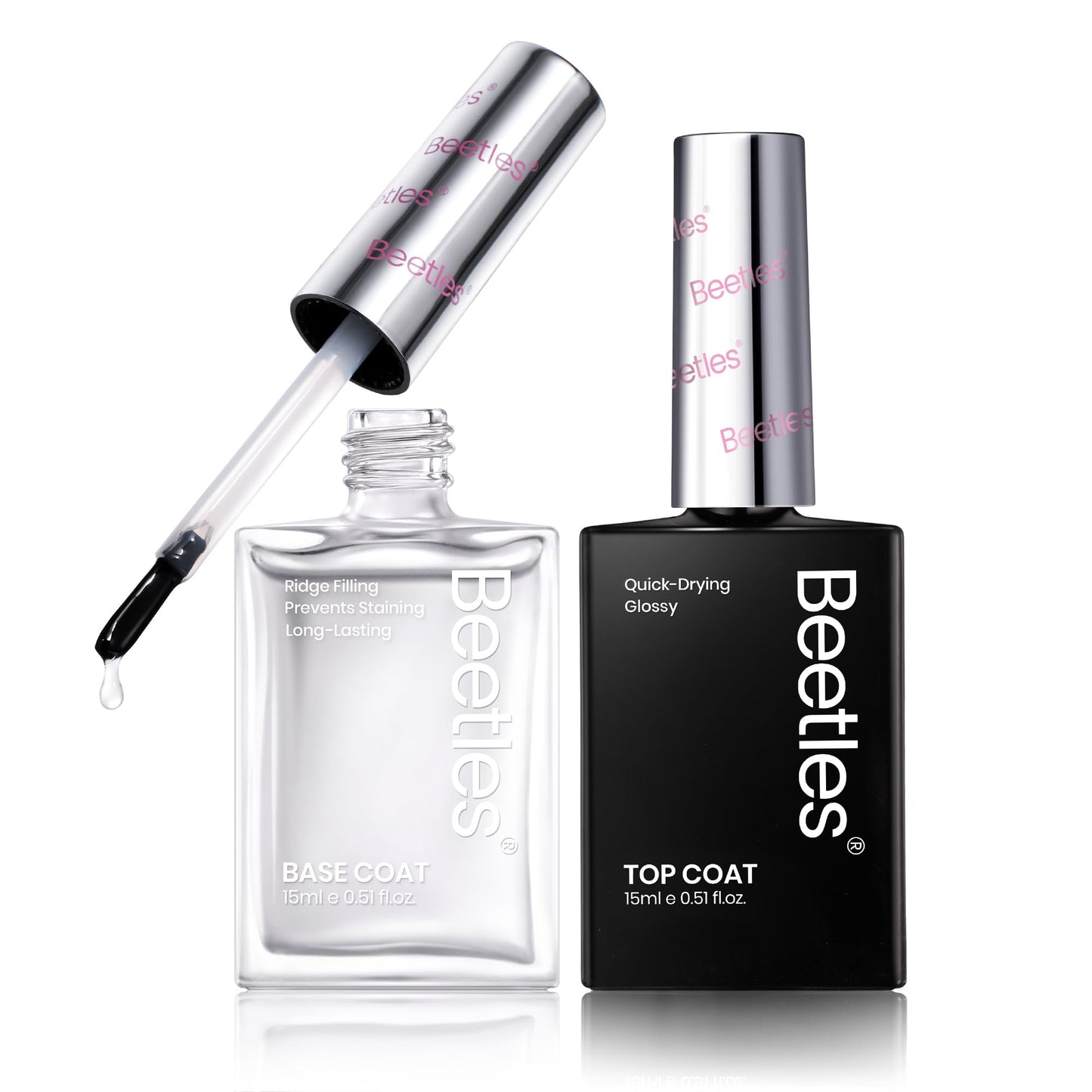 Beetles 2Pcs 15ml Base Coat & Top Coat Set – Fast Drying, Long-Lasting Shine, 3-in-1 Protection