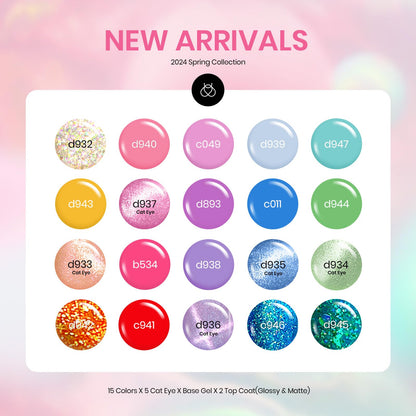 Beetles Gel Nail Polish Set - 24 Pcs, 20 Colors Rainbow Pastel Neon + Base & Top Coat