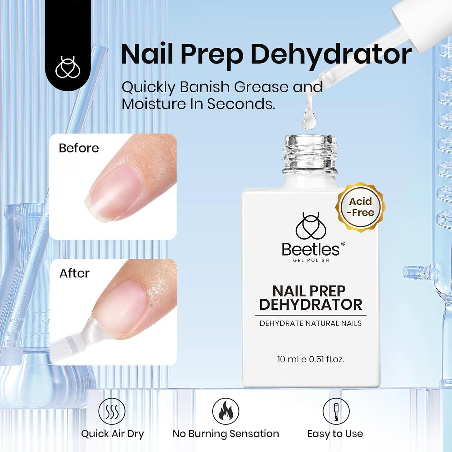 Beetles 9-in-1 Gel Nail Glue Kit: Dehydrator, Primer, and Bonding Gel for Nail Extensions (HEMA-Free, Acid-Free)