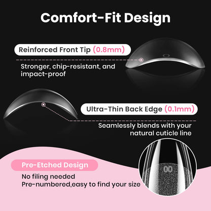 Beetles Gel Nail Kit Flat-X Almond Medium – 320 Tips, Glue Gel, Base & Top, Mini Lamp