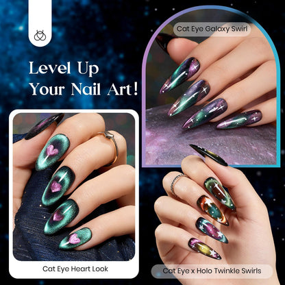 Beetles Cat Eye Gel Nail Polish Set - 6 Colors with Magnetic Chameleon Effect | Soak-Off UV Velvet Gel