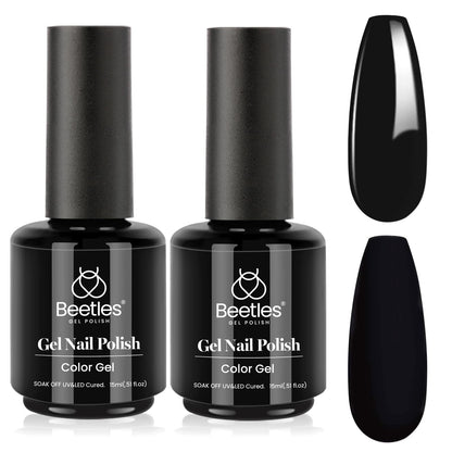 Beetles Black Gel Polish 2-Pack — 15ml Each | Pure Black Soak-Off UV Nail Polish, Long Nights Collection
