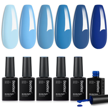 Beetles Blue Gel Polish Set – 6 Ocean-Blue Colors (7.5ml each) | UV/LED, Soak Off