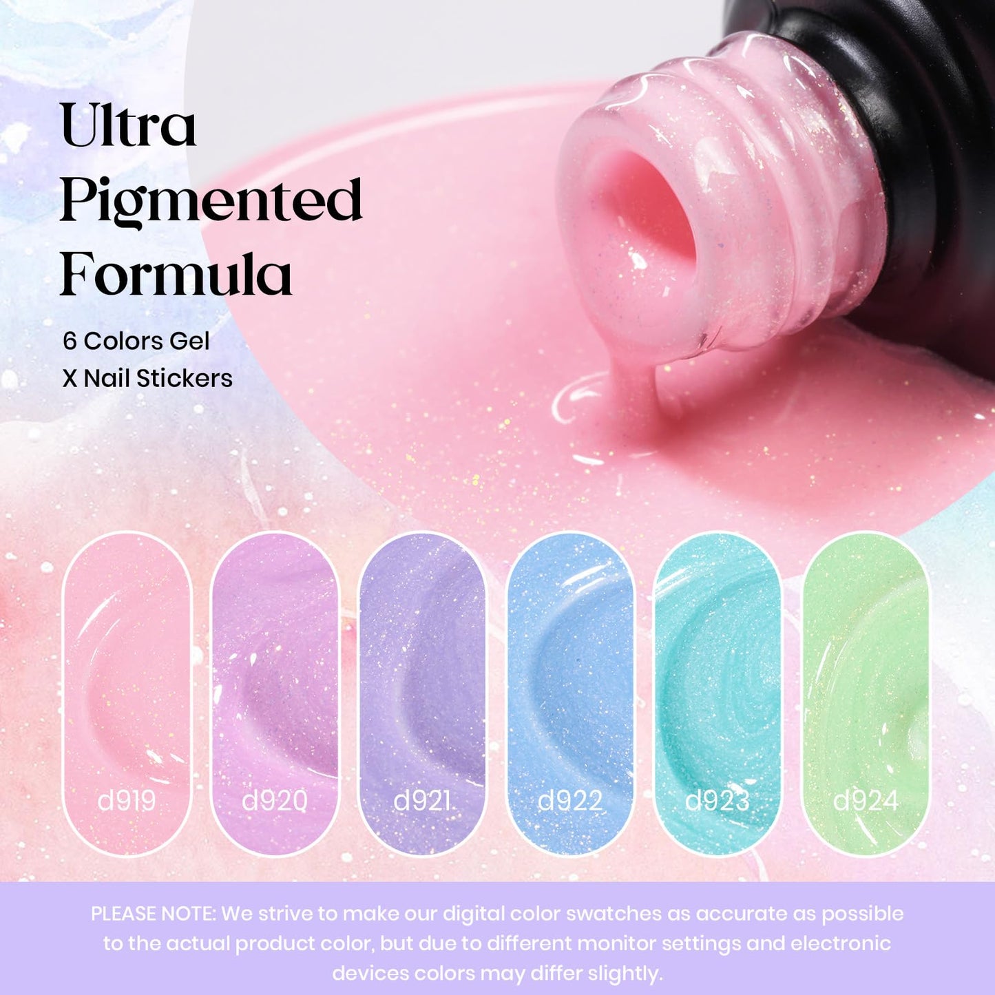 Beetles Spring Gel Nail Polish Set: 6 Pastel Shimmer Colors + Butterfly Stickers | UV/LED Required