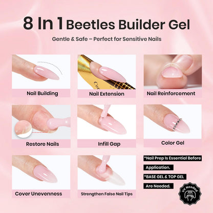 Beetles Builder Gel Peach Breeze – HEMA-Free 8-in-1 Nail Extension, 6 Colors, for Beginners