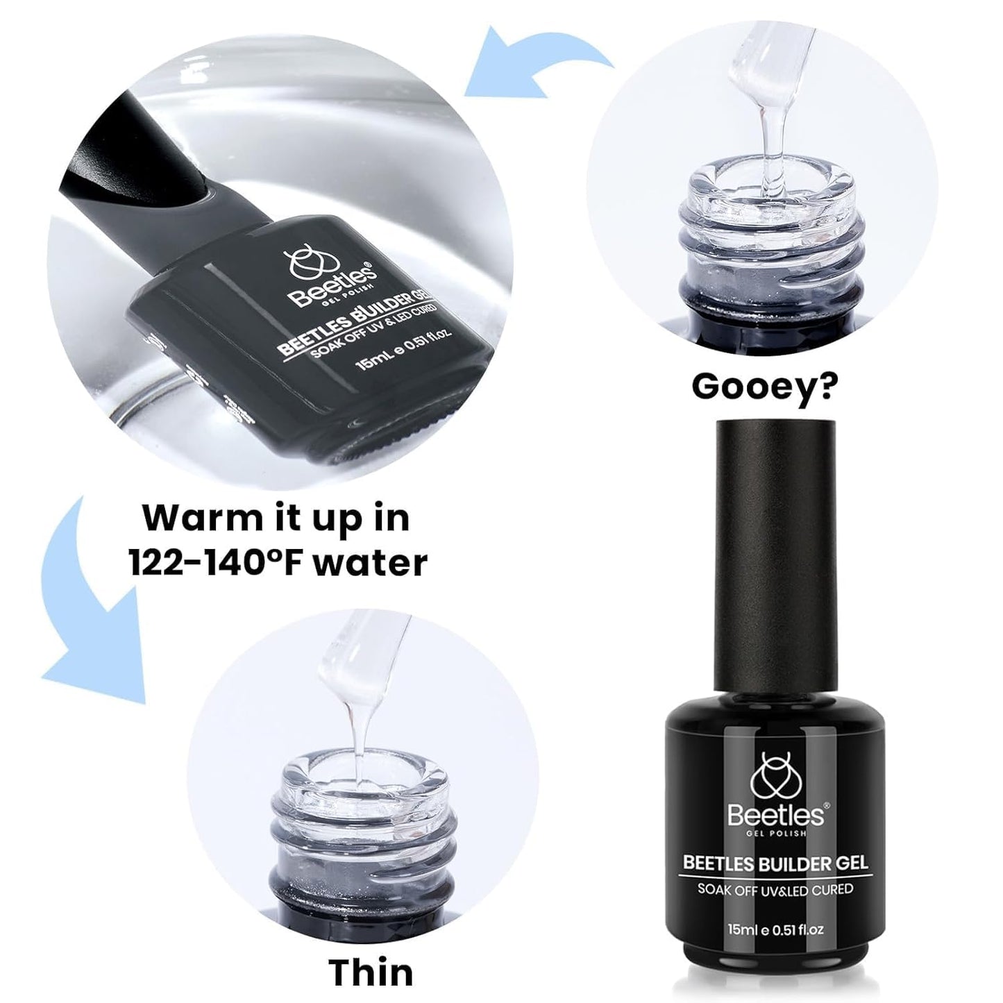 Beetles Builder Gel Set 6 Colors | 7-in-1 Nail Builder for Apex, Strength & Extensions