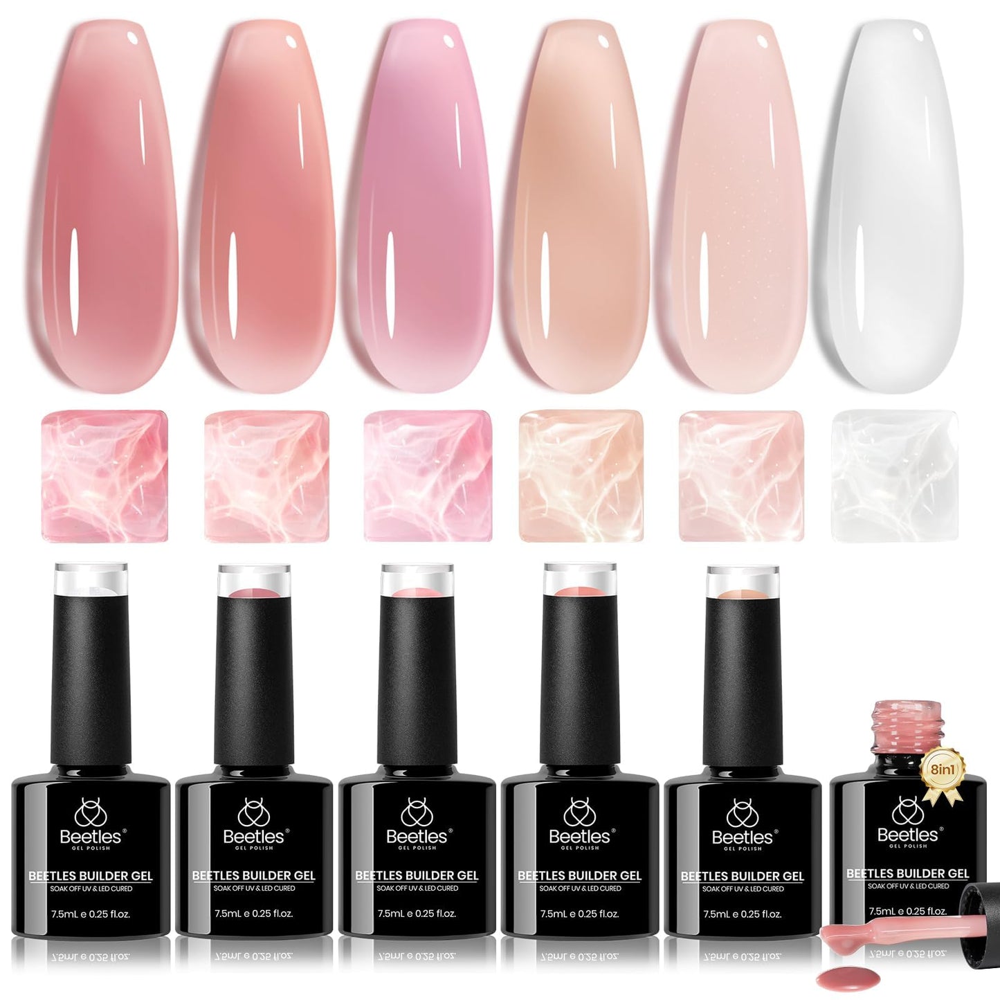 Beetles Builder Gel Set 6 Colors | 7-in-1 Nail Builder for Apex, Strength & Extensions
