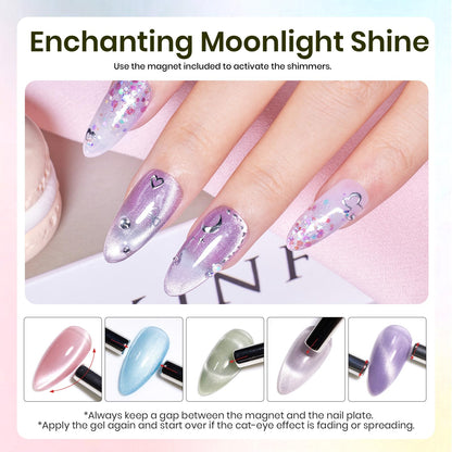 Beetles Cat Eye Gel Nail Polish Set – 6 Colors + Magnet, Soak-Off UV/LED, Home Manicure Kit
