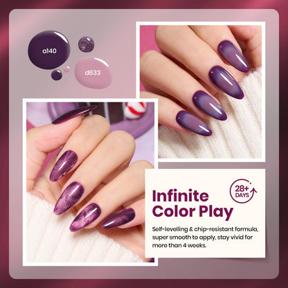 Beetles Purple Gel Nail Polish Set – 6 Colors (Muse of Midnight) | Cat Eye Glitter, UV/LED, Soak Off