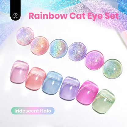 Beetles Cat Eye Gel Nail Polish Set – 6 Rainbow Colors with Magnetic Effect | Soak Off UV Gel