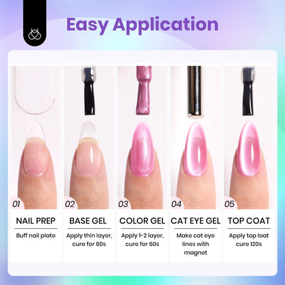 Beetles Cat Eye Gel Nail Polish Set - 6 Colors Summer Chameleon Collection | Magnetic Soak-Off UV Gel