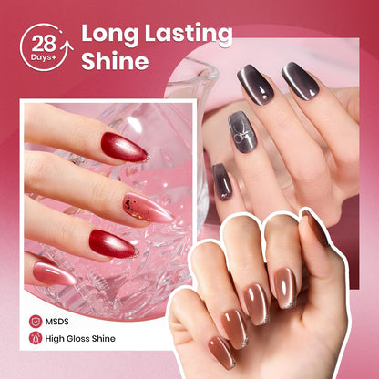 Beetles Cat Eye Gel Nail Polish Set – Porcelain Glow, 6 Colors + Magnetic Effect
