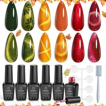 Beetles Cat Eye Gel Nail Polish Set — 6 Colors with Magnetic Kit (Soak-Off, LED)
