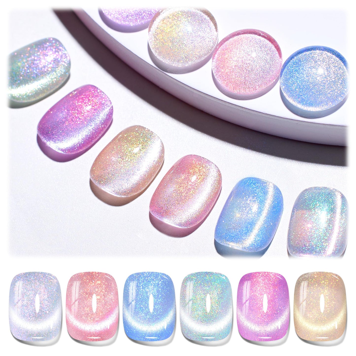 Beetles Cat Eye Gel Nail Polish Set — 6 Magnetic Chameleon Colors