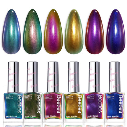 Beetles Chrome Nail Polish Set – Chameleon Ember (6 Colors), Quick Dry & Long-Lasting Shine