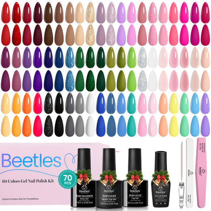 Beetles Winter Gel Nail Polish Set — 60 Colors, Base & Top Coat Kit, 8-Piece Tools, UV/LED Ready for DIY Nails