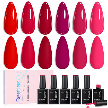 Beetles Red Gel Nail Polish Set – Crimson Horizon (6 Colors)