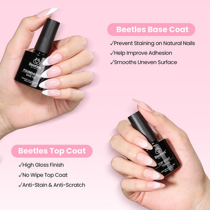 Beetles Gel Nail Kit Flat-X – 320 Short Square Tips, Glue Gel, Base & Top, Mini Lamp | DIY Home Manicure