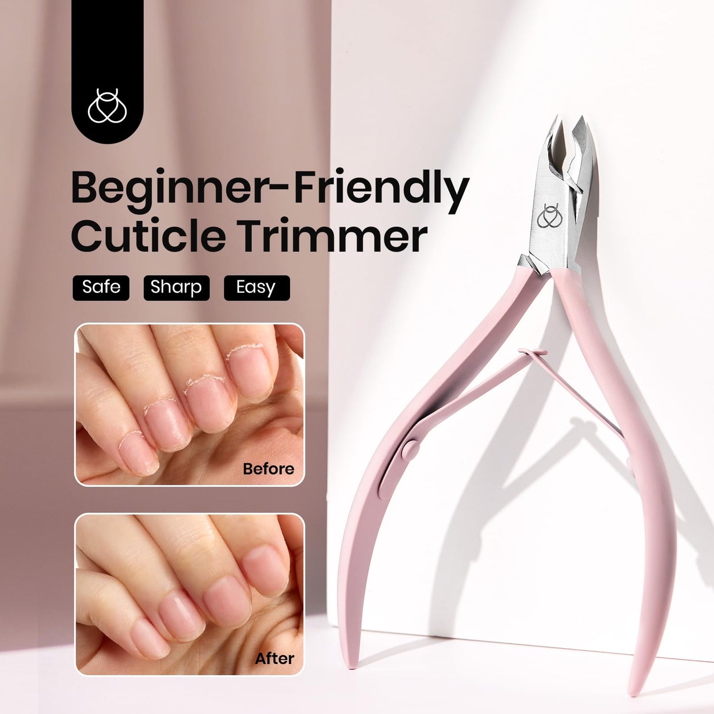 Beetles Cuticle Trimmer – 0.16-Inch Fine Jaw Nail Cuticle Nippers, Stainless Steel, Pink, Beginner Friendly