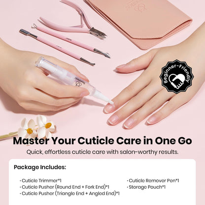 Beetles Gel Polish Manicure Kit: Cuticle Remover, 3-Piece Pink Set + Storage Pouch
