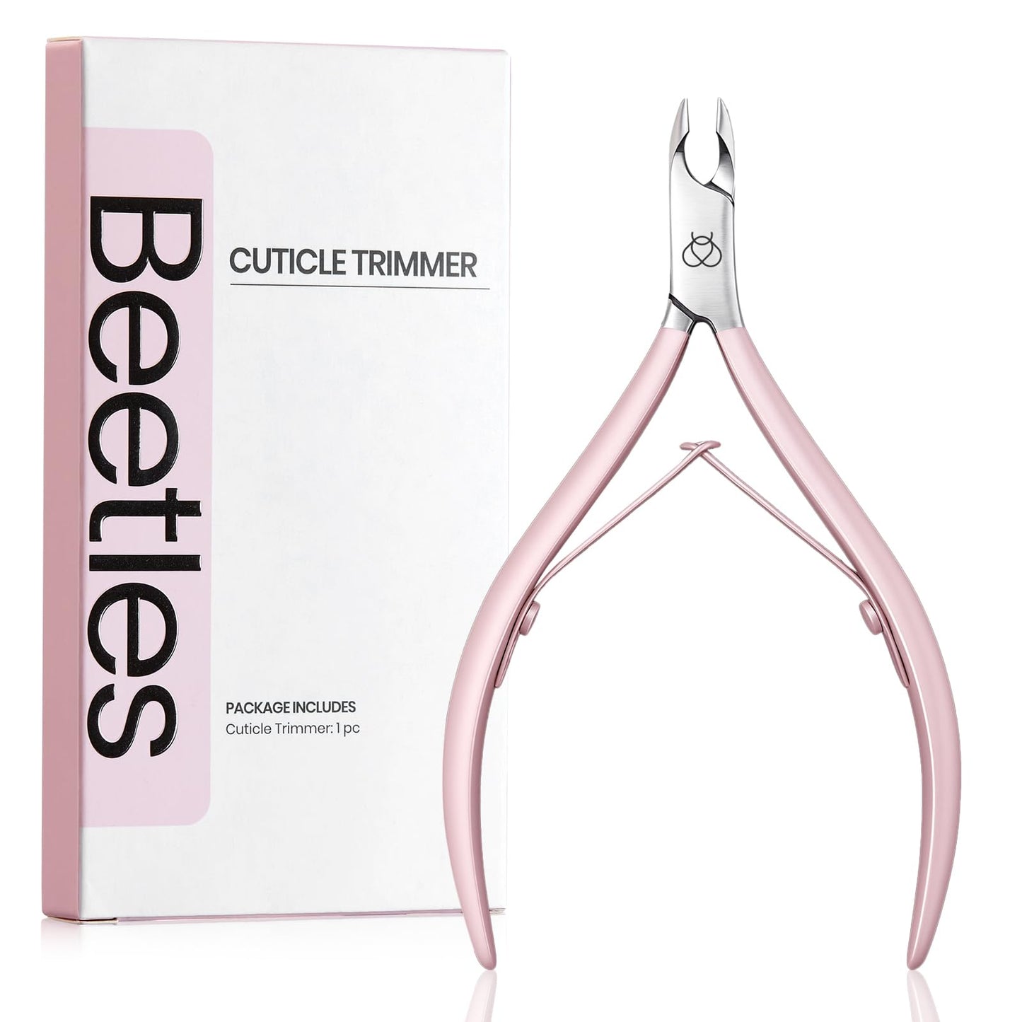 Beetles Cuticle Trimmer – 0.16-Inch Fine Jaw Nail Cuticle Nippers, Stainless Steel, Pink, Beginner Friendly