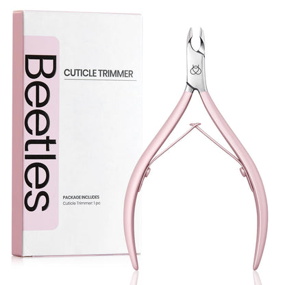 Beetles Cuticle Trimmer – 0.16-Inch Fine Jaw Nail Cuticle Nippers, Stainless Steel, Pink, Beginner Friendly