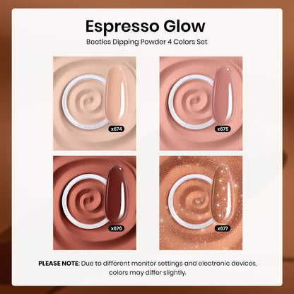 Beetles Dip Powder Nail Kit Starter Set – Espresso Glow Collection | Fall & Winter Brown Nude Glitter