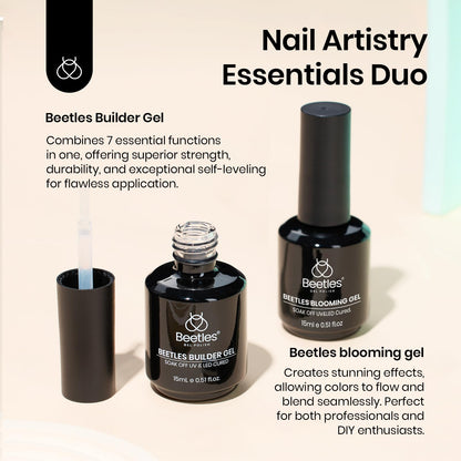 Beetles Builder Gel & Blooming Gel Set — 15ml Each for Marble Nail Art & Builder Extensions
