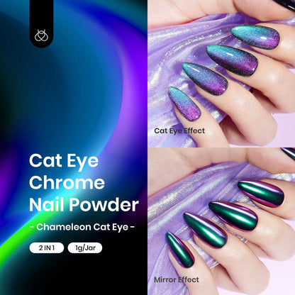 Beetles Cat Eye Chrome Nail Powder Set – 2-in-1 Holographic Metallic Nail Art Kit