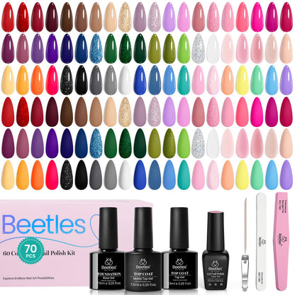 Beetles Winter Gel Nail Polish Set — 60 Colors, Base & Top Coat Kit, 8-Piece Tools, UV/LED Ready for DIY Nails