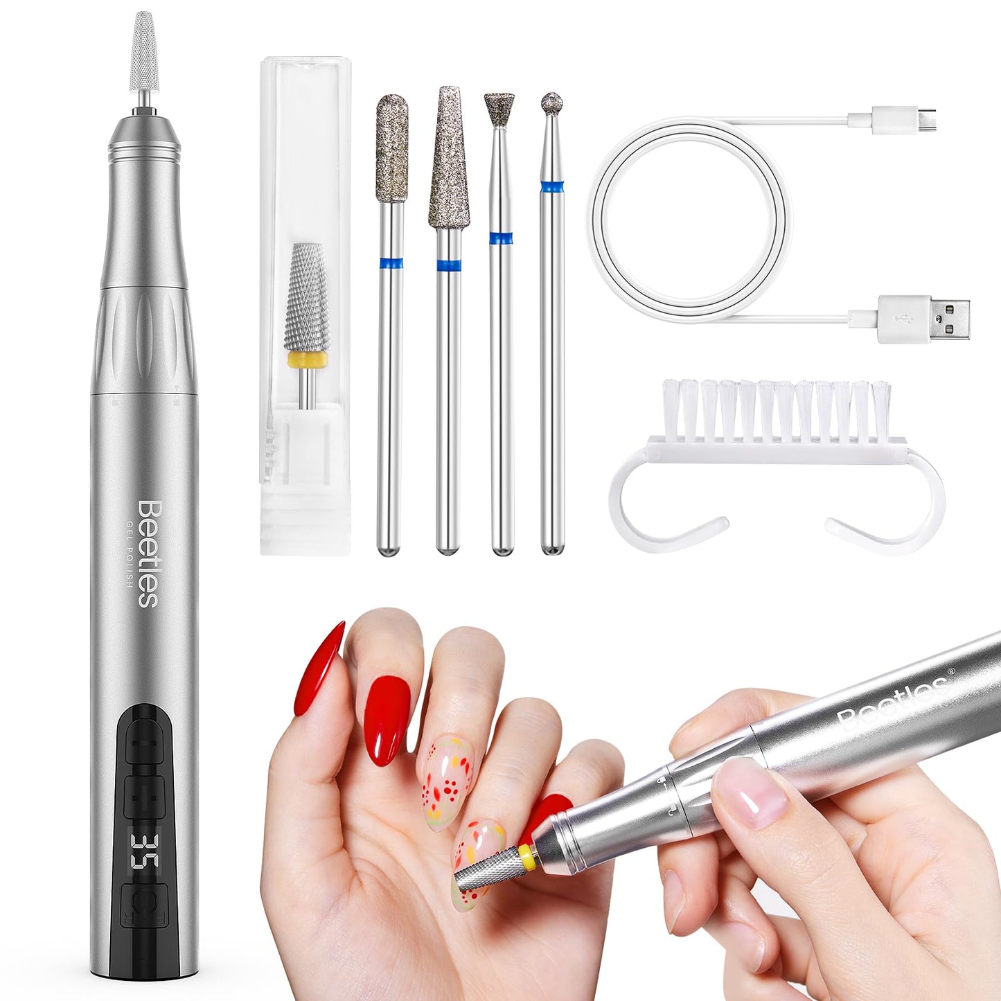 Beetles Electric Cordless Nail Drill – 35 Speeds, Portable Efile Kit for Acrylic, Gel, and Dip Nails