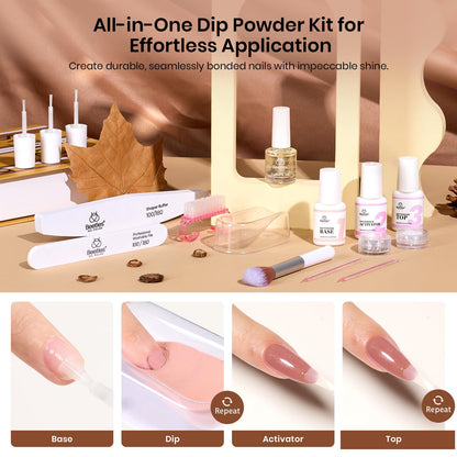 Beetles Dip Powder Nail Kit Starter Set – Espresso Glow Collection | Fall & Winter Brown Nude Glitter