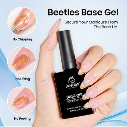 Beetles Gel Base & Top Coat Set with Protein Dehydrator & Primer – 4 Pcs 15ml, Acid-Free & HEMA-Free Nail Prep Bond