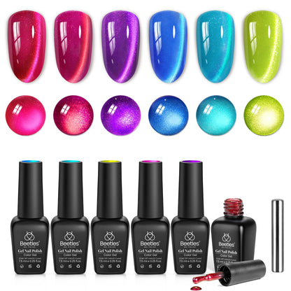 Beetles Fairy Prism Cat Eye Gel Nail Polish Set – 6 Magnetic Colors Kit