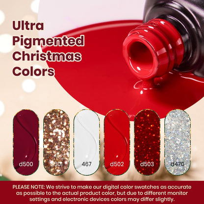 Beetles Gel Polish Set – Snowlit Scarlet New Year 6-Color Holiday Kit (Soak-Off UV)