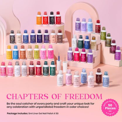 Beetles Gel Liner Nail Art Set – 50 Color Gel Polish Kit with French Tip, Glitter, Swirl & Cat Eye