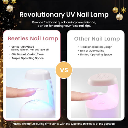 Beetles Gel Nail Kit Medium Almond | 576 Half Matte Tips, Primer, Dehydrator, Glue, Mini UV Lamp