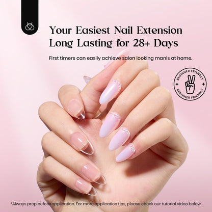 Beetles Gel Nail Kit Clear & Almond Medium – 600 Tips, Pink Top Coat, 9-in-1 Glue, Mini Lamp
