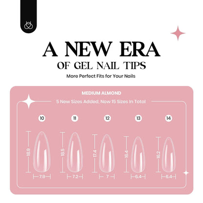 Beetles Gel Nail Kit Clear & Almond Medium – 600 Tips, Pink Top Coat, 9-in-1 Glue, Mini Lamp