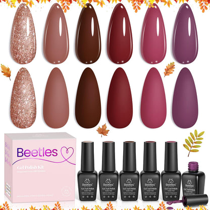 Beetles Gel Nail Polish Set Plum Burgundy & Glitter – 6-Piece Kit (Soak Off, UV/LED)