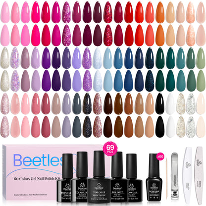 Beetles Gel Nail Polish Set – Transcendent Allure: 60 Colors + Base & Top Coats