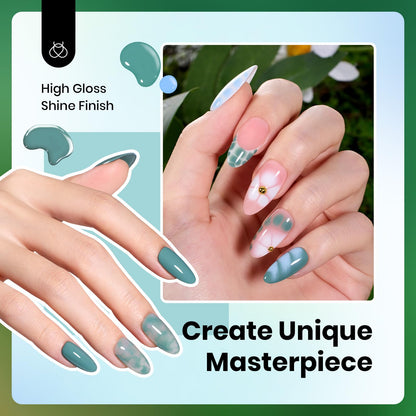 Beetles Gel Nail Polish Set – 6 Colors, 15ml Each, Misty Gray to Dark Green | Soak Off UV/LED Kit
