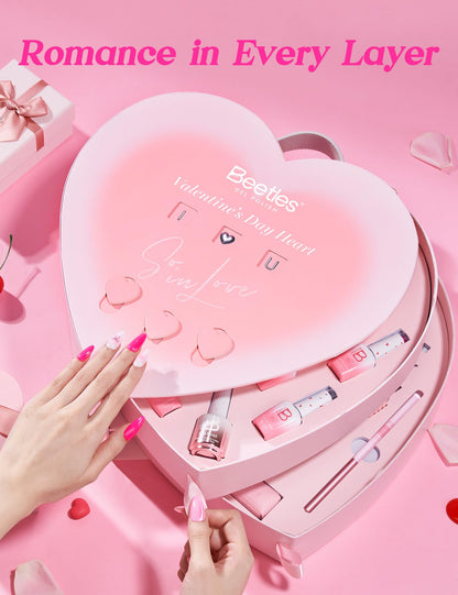 Beetles So In Love Collection – Glow In Love Valentine Gel Nail Polish Set | Pink Gel Nail Art Kit with Base & Top Coat